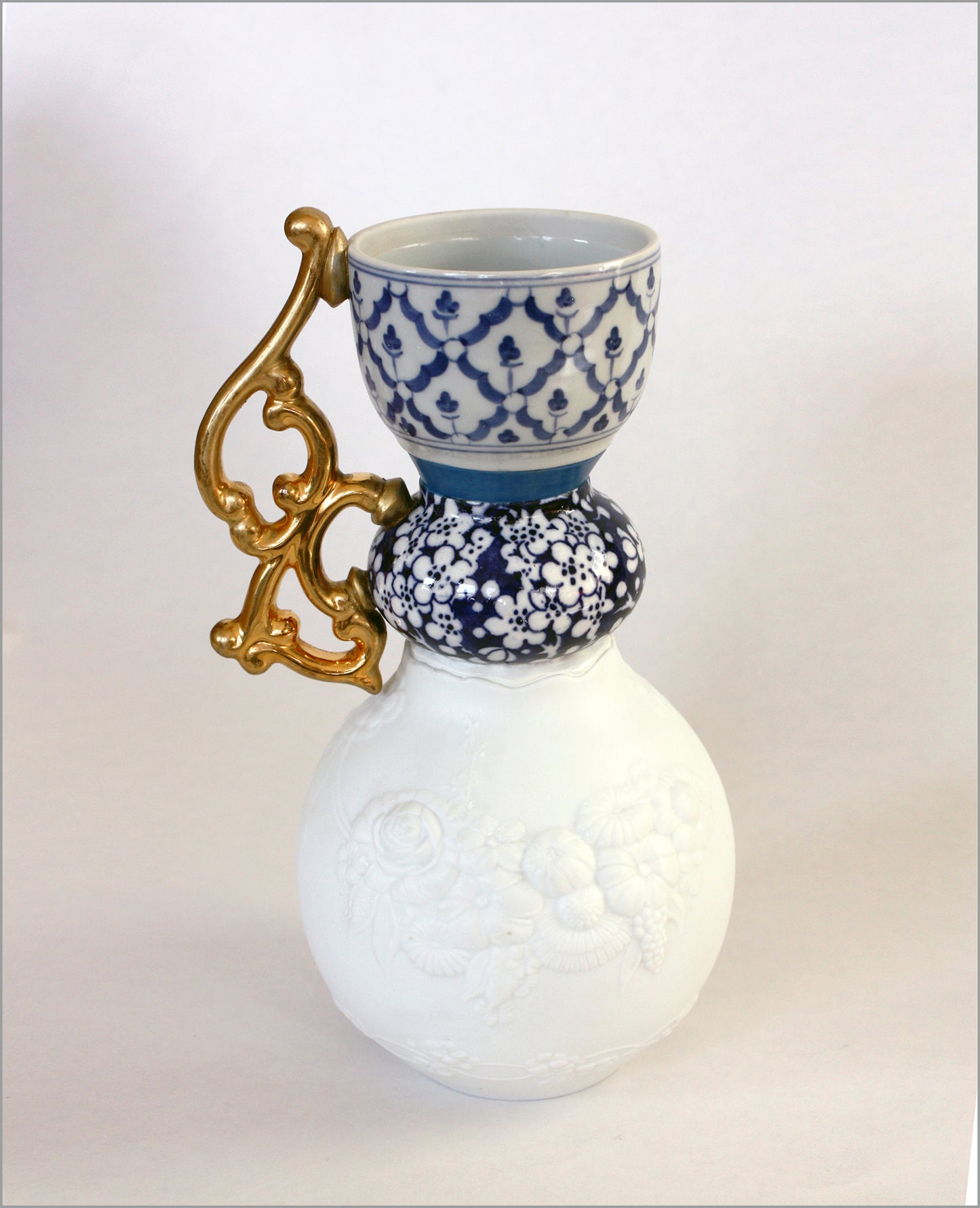 Hand Made White-Blue-Gold Vase