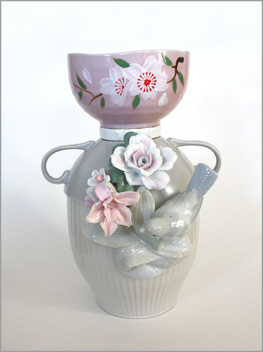 Hand Made Bird & Flowers Vase