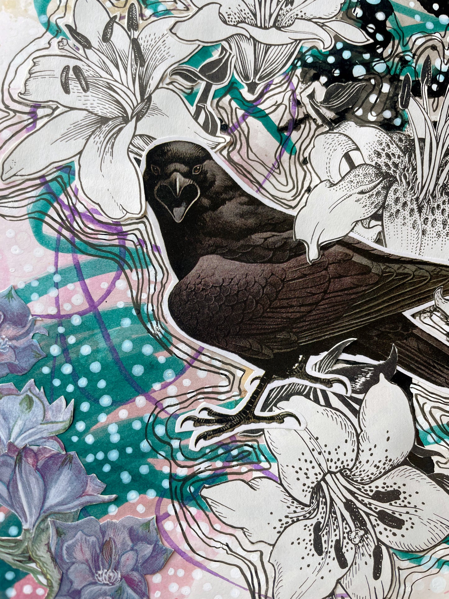 Black Crow with Flowers