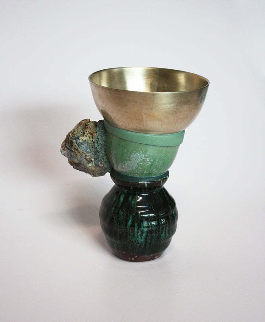 Hand Made Green Vase with Stone