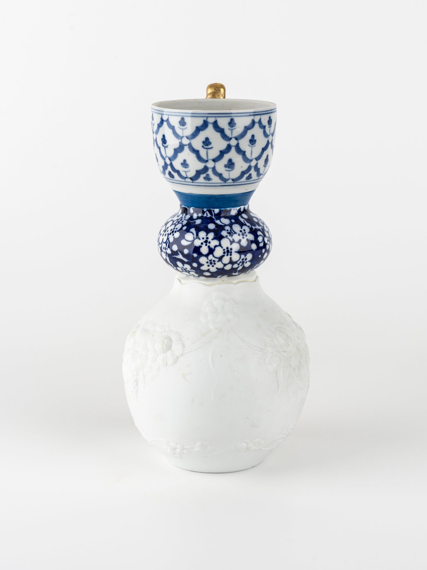 Blue & White Vase with Gold Handle
